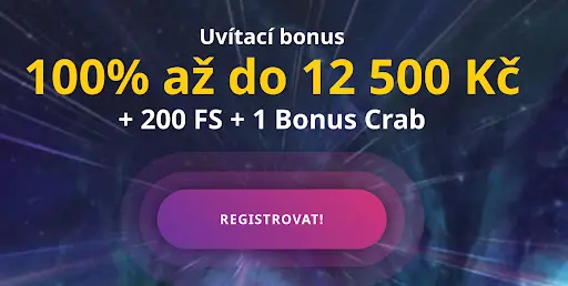 Uvítací bonus 100% až do 12 500 Kč + 200 free spinů a 1 Bonus Crab